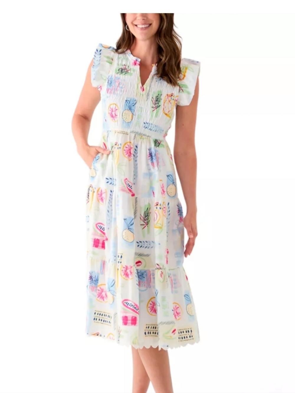 crown & ivy White With Colorful Fruit Dress 100%cotton
